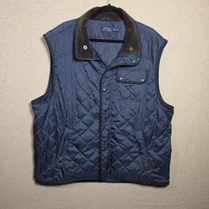 Polo Ralph Lauren Field Vest Men XXL Quilted Navy Blue Hunting Corduroy Trim